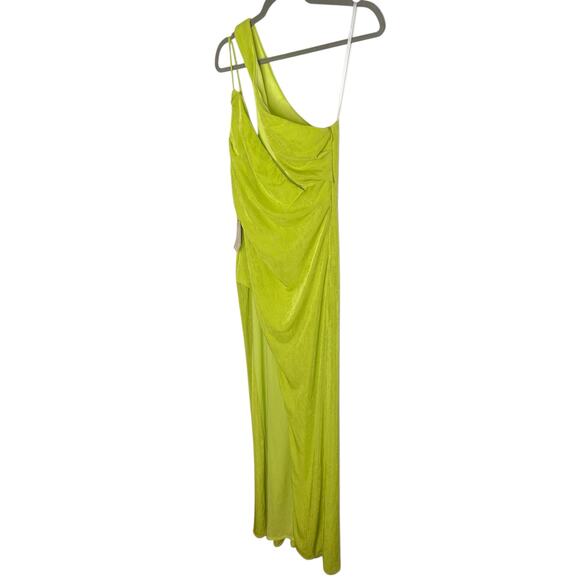 Katie May A Cut Above Gown One Shoulder Cut Out Side Slit Chartreuse Neon Gala S - Picture 5 of 12